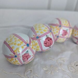 MacKenzie-Childs Pink and Yellow Floral Ceramic Knobs